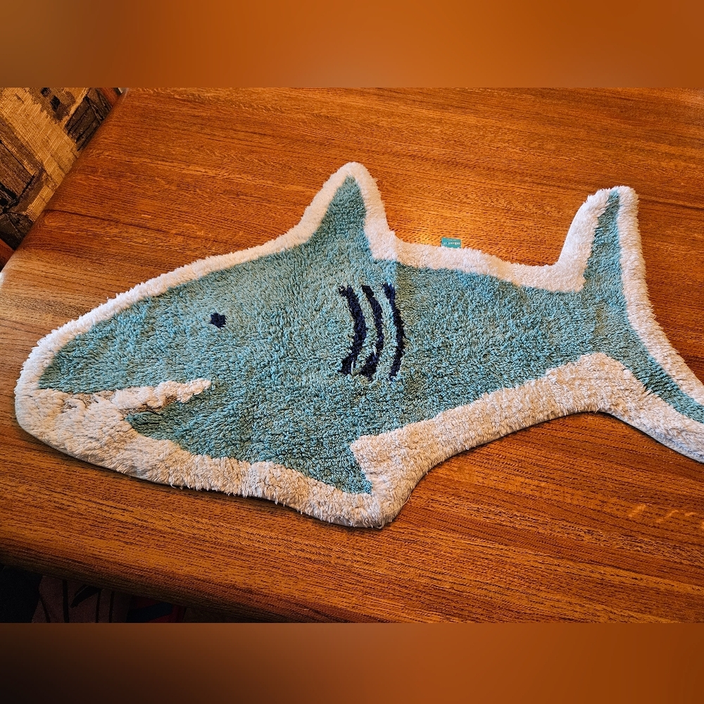 Shark Shaped Bath Mat in Blue and White